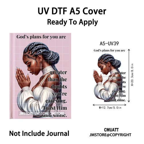 Bible Verse Black Woman Religious A5 Notebook UV DTF Wraps Ready To Apply Waterproof Transfer Stickers Decals For Journal Cover