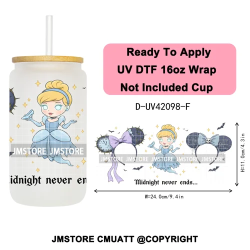 Mouse Halloween Villain Girly Cartoon Princess 16OZ UV DTF Cup Wraps Ready To Apply Transfer Stickers For Libbey Glass Can Mugs