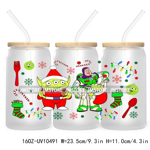 Merry Christmas Mouse UV DTF Sticker For 16OZ Libbey Glass Cup Can Wrap Transfer Stickers Custom Labels Xmas Cartoon Characters