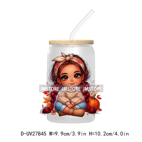 Latina Chibi Autumn Baby Little Girl UV DTF Transfer Stickers Decals For Libbey Cold Cups Mugs Tumbler Fall Vibes Pumpkin Season