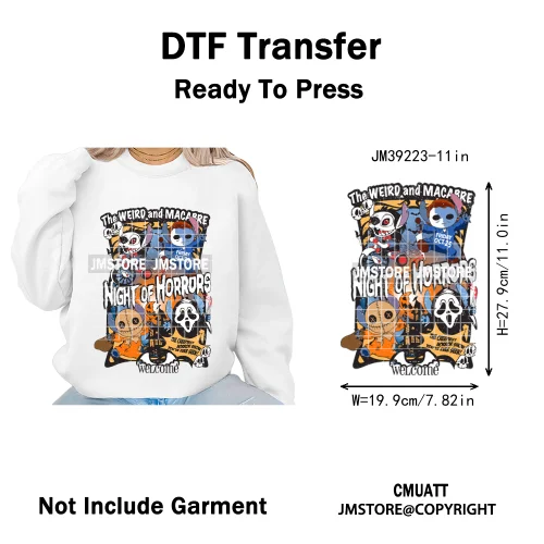 Pumpkin Spice Season Cartoon Horror Nightmare Halloween Vibes Iron on DTF Washable Transfers Stickers Ready to Press for Hoodies