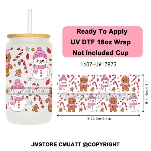Coquette Christmas Spooky Ghosts UV DTF Cup Wrap Ready To Apply Transfer Stickers Custom 16OZ Tumbler Wraps For Libbey Glass Can