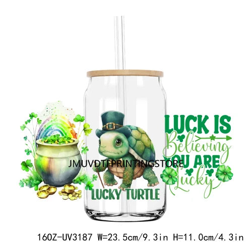 St. Patrick's Day Animals 16OZ UV DTF Cup Wrap Transfers Stickers Custom Labels DIY Waterproof Logo For Libbey Glass Can