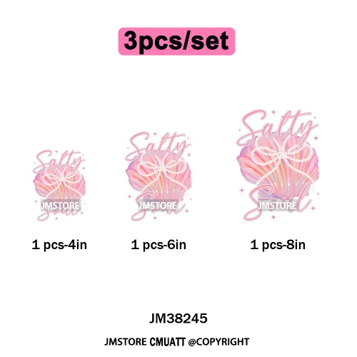 Seashell Sweet Summer Salty Soul Preppy Coastal Coquette Floral Vibes Iron on DTF Transfers Stickers Ready to Press for T-shirts