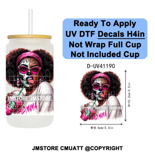 Bad Mama Killers Mom Halloween UV DTF Decals Ready To Apply Waterproof Transfer Stickers DIY Crafts For 16OZ Libbey Glass Can