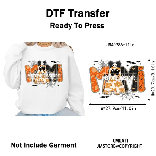 Leopard Checkered Spooky Mama Ghost Halloween Letters Preppy Halloween Iron on DTF Transfer Stickers Ready to Press for T-shirts