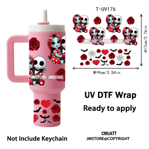 Spooky Cartoon Characters Valentines Horror UV DTF Wraps Ready To Apply Transfer Stickers Waterproof For Mini Tumbler Keychain