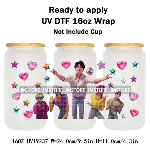Kpop Saja Boys Bands Demon Hunter UV DTF Wraps Transfer Sticker Selfadhesive Waterproof High Quality For 16OZ Libbey Glass Can