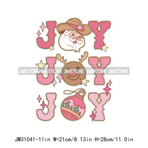 Retro Western Joy Santa Howdy Rocking Round The Christmas Tree Iron On DTF Transfers Stickers Ready To Press For Sweatshirts