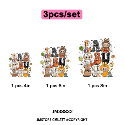 Cute Checkered Spooky Doll Monster Characters Halloween Iron on DTF Washable Heat Transfers Stickers Ready to Press for Textile