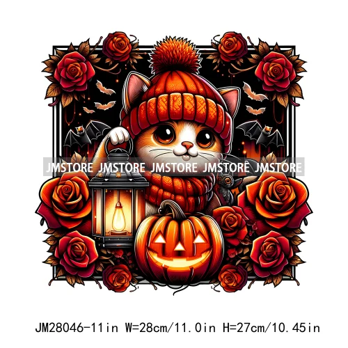 Cute Animals Skull Red Rose Pumpkin Halloween Spooky Vibes Design Logo Iron On DTF Transfer Stickers Ready To Press For Clothing