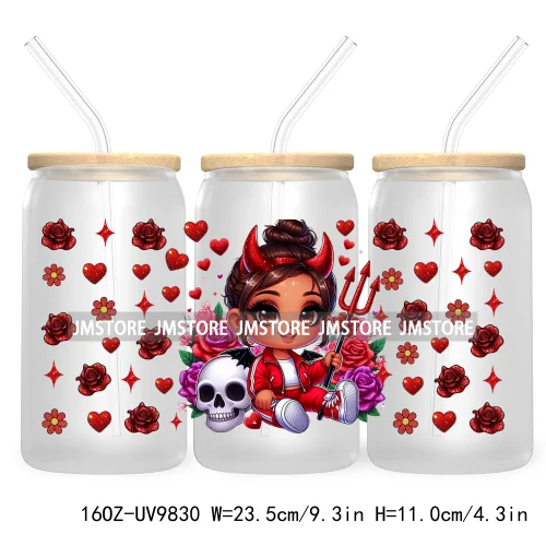 Day Of The Dead 16OZ UV DTF Cup Wrap Transfer Stickers Hispanic Chibi Baby Girl Custom Labels Waterproof For Libbey Glass Can