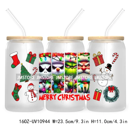 Green Guy Christmas Coquette Bow 16OZ UV DTF Cup Wrap Waterproof Transfer Stickers For Libbey Glass Can Christmas Movie Friends