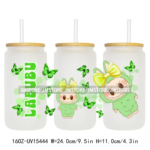 Coloful Cartoon Monsters Butterfly UV DTF Cup Wraps Ready To Apply Waterproof Transfer Stickers For 16OZ Libbey Glass Can Mugs
