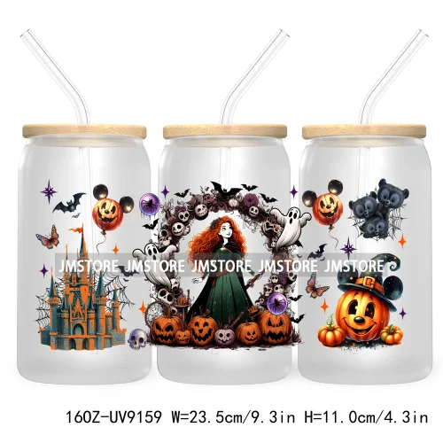 New Trendy Cartoon Princess Halloween 16OZ UV Cup Wrap DTF Transfer Stickers For Libbey Glass Can Cups Tumbler Waterproof Labels