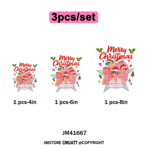 Christmas Kpop Holiday Idol Santa Holly Jolly Merry Christmas Iron on DTF Washable Transfers Stickers Ready to Press for Textile