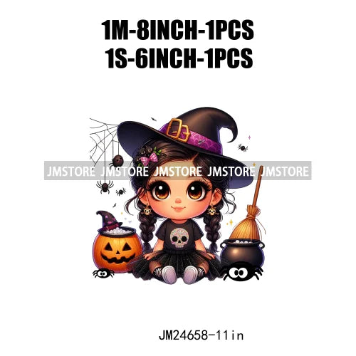 Custom Halloween Spooky Witch Latina Baby Girls Iron On Decals Hispanic Princess DTF Heat Press Transfers Stickers For Hoodies