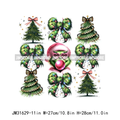 Tis The Season Blowing Bubble Santa Claus Coquette Bow Tree Christmas Iron On DTF Transfers Stickers Ready To Press For Hoodies