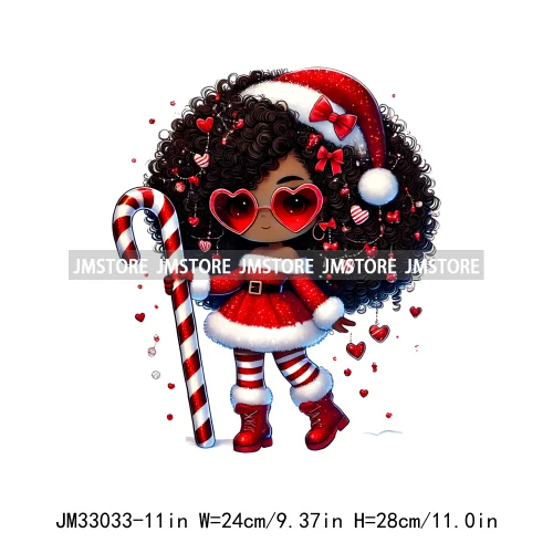 Sweet Santa African American Girly Christmas Character Holiday Vibes Xmas Iron On DTF Transfers Stickers Ready To Press T-shirts