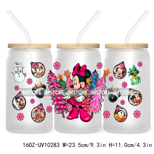 Princess Christmas Cartoon Friends 16OZ UV Cup Wrap DTF Transfer Stickers For Libbey Glass Can Cups Tumbler Magical Kingdom Vibe