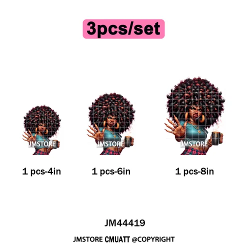 Sassy Facial Expressions Black Girl Housewife Remote Work Iron on Washable DTF Transfers Stickers Ready to Press for Sweatshirts