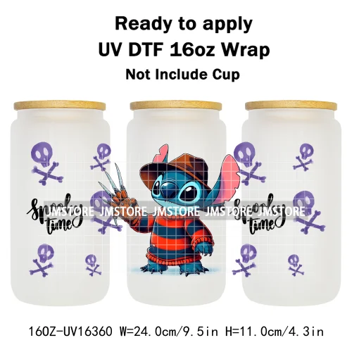 Horror Halloween Cartoon Killers 16OZ UV DTF Cup Wraps Ready To Apply Waterproof Transfer Stickers For Libbey Glass Can Tumbler
