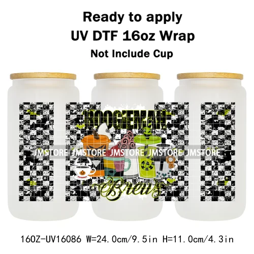 Halloween Girls Horror Movie Friends 16OZ UV DTF Cup Wrap Ready To Apply Waterproof Transfer Stickers For Libbey Glass Can Mugs