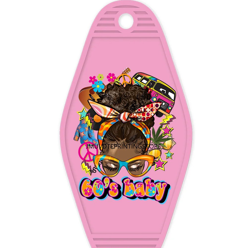 Afro Messy Bun 80's Baby High Quality WaterProof UV DTF Sticker For Motel Hotel Keychian Lady Hustler Black Woman