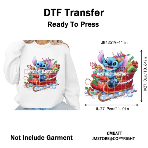 Cute Cartoon Characters Merry Christmas Holiday Gifts Xmas Iron on Washable DTF Heat Transfer Sticker Ready to Press for Clothes