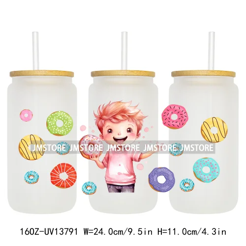 Dunkie Junkie Coffee Donuts UV DTF Wraps Transfer Sticker Selfadhesive Waterproof High Quality For 16OZ Libbey Glass Can Tumbler