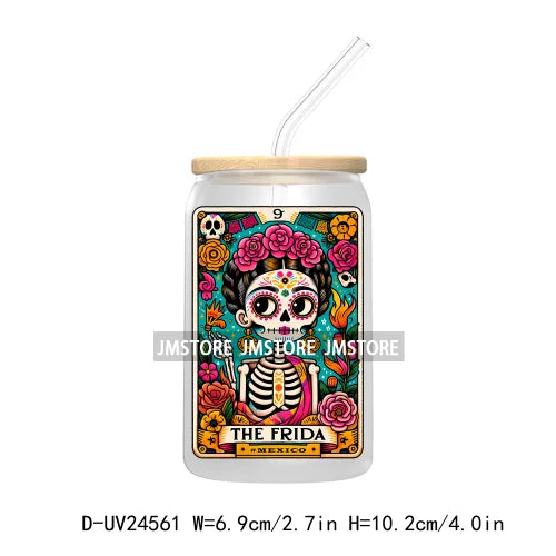 Mexican Culture Tarot Card UV DTF Transfer Stickers Decals For Libbey Cold Cups Mug Tumbler Waterproof DIY Craft Latina Skeleton