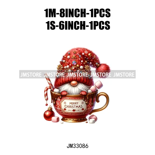 Funny Hot Cocoa Cup Festive Gnomes Wishes Candy Merry Christmas Iron On DTF Transfers Stickers Ready To Press For Sweatshirts