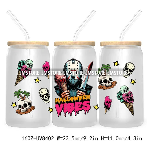 Killer Summer Vibes UV DTF Sticker For 16OZ Libbey Glass Cup Can Wrap Transfer Stickers Custom Labels DIY Logo Horror Halloween