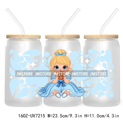 Cartoon Baby Princess Best Friends 16OZ UV DTF Cup Wrap Transfers Stickers For Libbey Glass Can Cups Tumbler Waterproof Labels