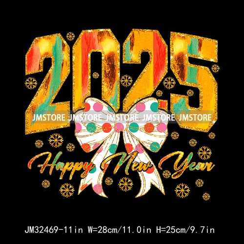 Colorful Faux Glitter Happy New Year Disco Ball Social Club Coquette Bow Iron On DTF Transfer Sticker Ready To Press For Clothes