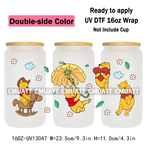 Double Side Color Cartoon Bear UV DTF Cup Wraps For 16oz Libbey Glass Mugs Can Beer DIY Customized Selfadhesive Stickers