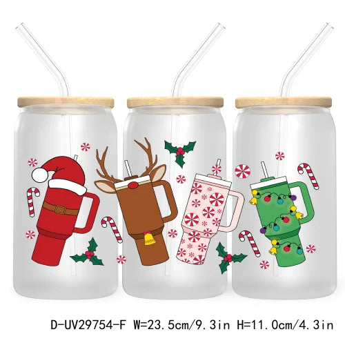 Merry And Bright Santa Baby New Year 16OZ UV Cup Wrap DTF Transfer Stickers For Libbey Glass Cups Tumbler Family Christmas Mommy