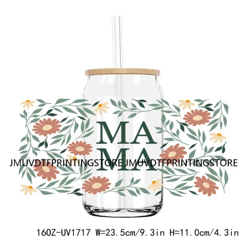 Best Mama With Flowers Mother's Day UV DTF Sticker For 16OZ Libbey Glass Cup Can Mom Wrap Transfer Sticker Custom Label DIY Logo