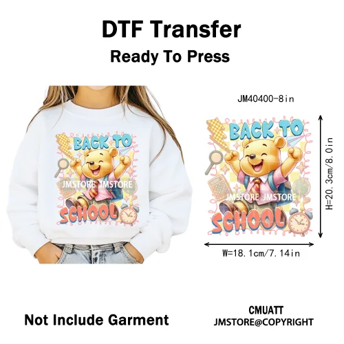 Colorful Checkered Cartoon First Day of School Design Kid Back To School Iron on DTF Transfer Sticker Ready to Press for Clothes