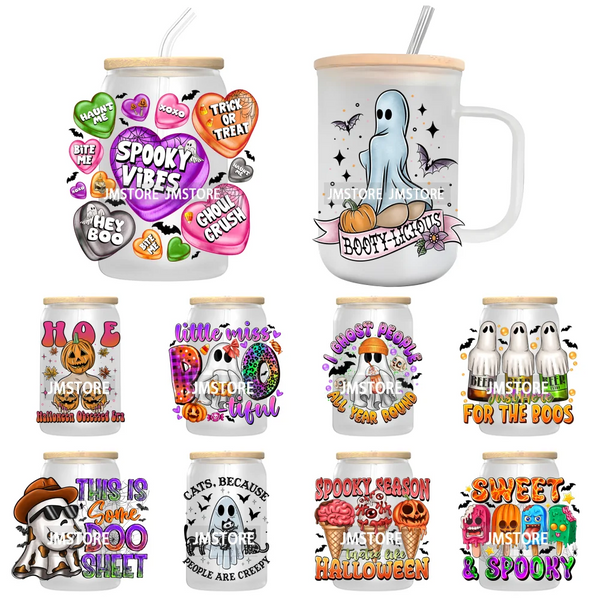 Candy Heart Spooky Ghost Halloween UV DTF Transfer Stickers Decals For Libbey Cold Cup Mug Tumbler Tis The Season Horror Pumpkin