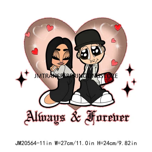 Custom Chicano Cartoon Lover Cholo Sweet Couple Forever Mine Valentines Day DTF Transfers Stickers Ready To Press For Clothes