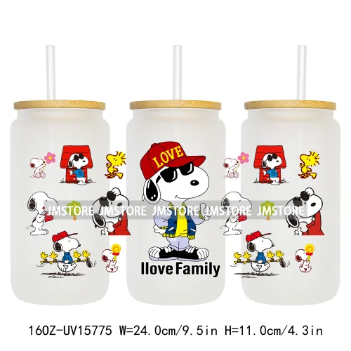 Retro Puppy Cartoon Best Friends 16OZ UV DTF Cup Wraps Ready To Apply Waterproof Transfer Stickers For Libbey Glass Can Tumbler