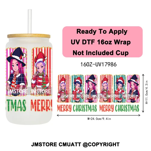 Christmas Edition Kpop Demon Festive Anime Girls UV DTF Stickers Ready To Apply Cup Wrap High Quality For 16OZ Libbey Can Glass