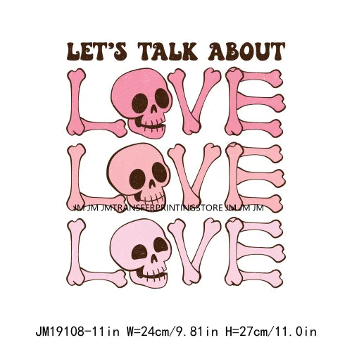 Pink Retro Skeleton Anti Valentine Club Talk About Love Dead Inside But It's Valentine's Skull DTF Transfer Stickers For Shirts