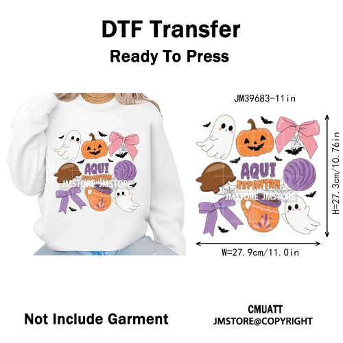 Sweet Spooky Ghost Boo Coquette Pumpkins Halloween Skeleton Iron on DTF Washable Transfers Stickers Ready to Press for T-shirts