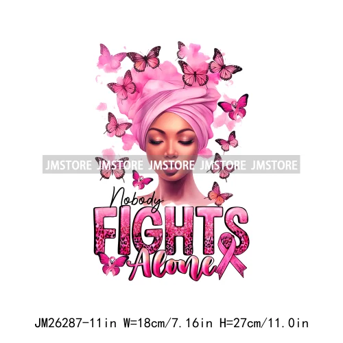 Afro Woman Pink Fight Like A Queen Hope Blessed Breast Cancer Awareness DTF Iron On Transfer Stickers Ready To Press For Hoodies