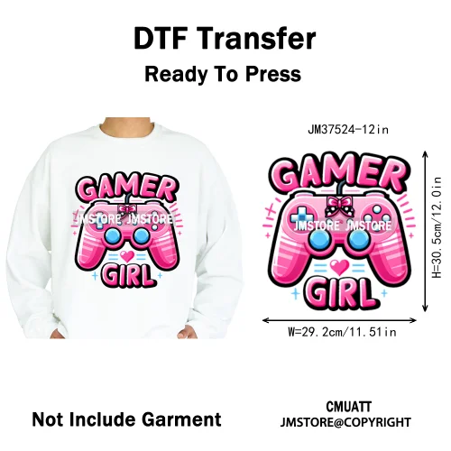 12in Game Zone Time Girl Gamer Squad Hustler Graffiti Game On Over Iron on DTF Transfers Stickers Ready to Press for Hoodies