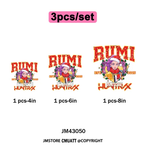 Kpop Hunters Merry Christmas Tiger Anime Lover Holiday Gift Iron on DTF Heat Transfers Stickers Ready to Press for Sweatshirts