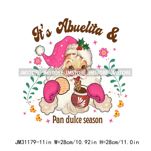 Funny Tis The Season Mexican Chocolate Pink Christmas Pan Dulce Spanish Iron On DTF Transfer Stickers Ready To Press For Clothes