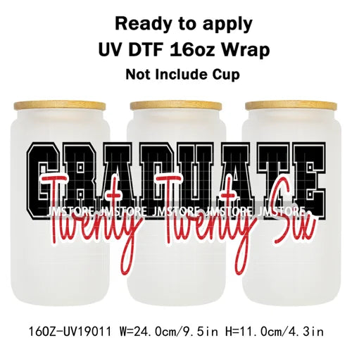 Class Of 2026 Senior Graduation Cap UV DTF Stickers Ready To Apply Cup Wrap Durable Custom Prints DIY Craft For Libbey Can Glass